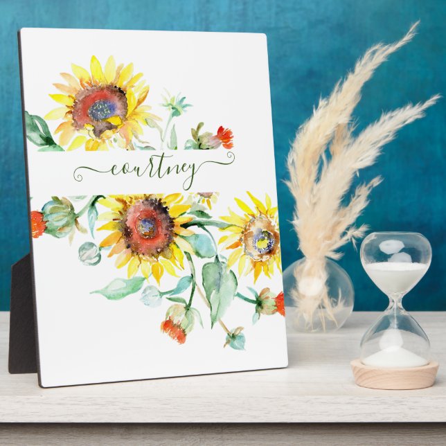 Watercolor sunflowers personalised    plaque (Side)