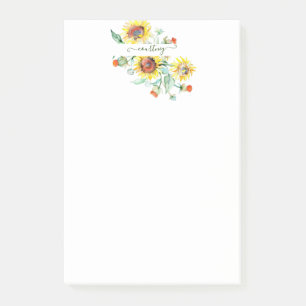 Watercolor sunflowers personalised post-it notes