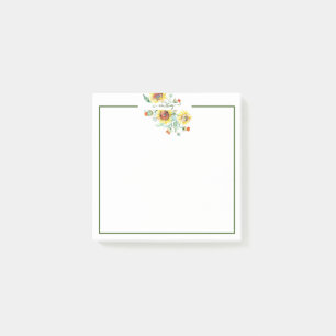 Watercolor sunflowers personalised post-it notes