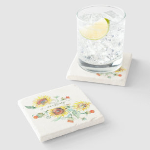 Watercolor sunflowers personalised stone coaster