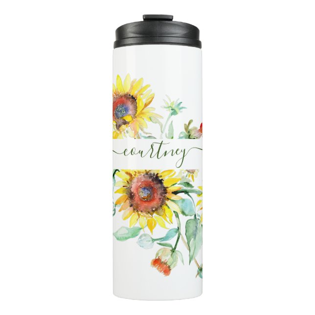Watercolor sunflowers personalised    thermal tumbler (Front)