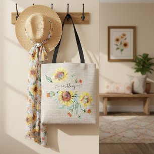 Watercolor sunflowers personalised    tote bag
