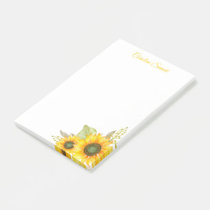 Watercolor Sunflowers Personalized Stationery Post-it Notes