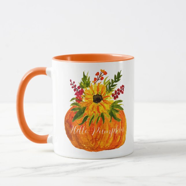 Watercolor Sunflowers Pumpkin Autumn Rustic Fall  Mug (Left)