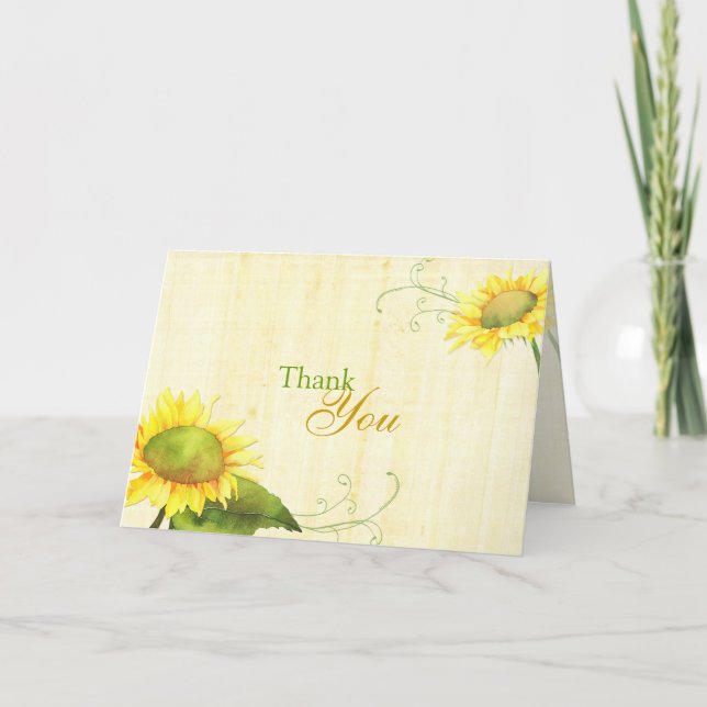 Watercolor Sunflowers Ranch Wedding Thank You (Front)
