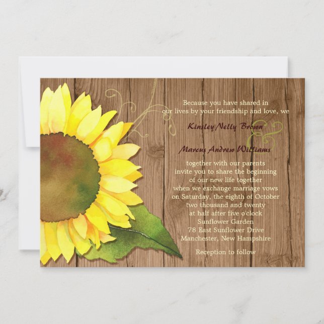 Watercolor Sunflowers Rural Wedding Invitation (Front)