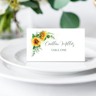 Watercolor Sunflowers Rustic Wedding Place Card