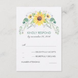 Watercolor Sunflowers Rustic Wedding RSVP Card