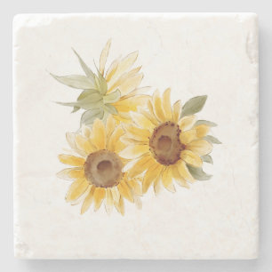 Watercolor Sunflowers Stone Coaster