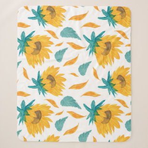 Watercolor Sunflowers: Summer Botanical Print Sherpa Blanket
