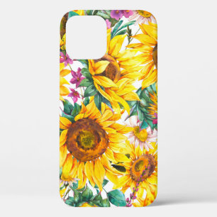 Watercolor sunflowers summer vintage seamless patt iPhone 12 case