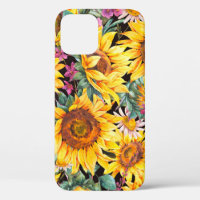 Watercolor sunflowers summer vintage seamless patt