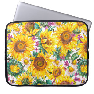Watercolor sunflowers summer vintage seamless patt laptop sleeve