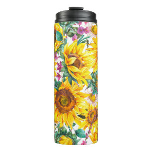 Watercolor sunflowers summer vintage seamless patt thermal tumbler