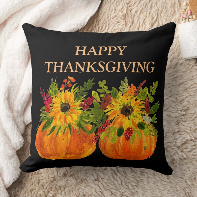 Watercolor Sunflowers Thanksgiving Pumpkins Fall  Cushion (Blanket)