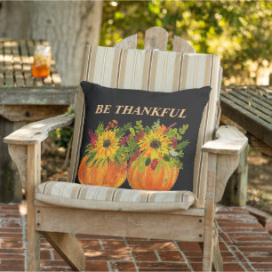 Watercolor Sunflowers Thanksgiving Pumpkins Fall  Cushion