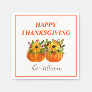 Watercolor Sunflowers Thanksgiving Pumpkins Fall Napkin