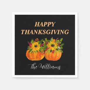 Watercolor Sunflowers Thanksgiving Pumpkins Fall Napkin