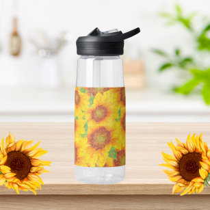 Watercolor Sunflowers Themed Water Bottle