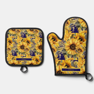 Watercolor Sunflowers Van Gogh Style Pillow Oven Mitt & Pot Holder Set