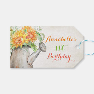 Watercolor Sunflowers Watering Can Gift Thank You Tags
