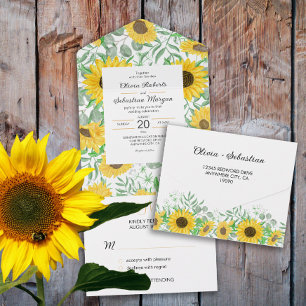 Watercolor Sunflowers Wedding All In One Invitation