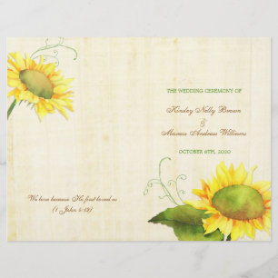 Watercolor Sunflowers Wedding Bi Fold Programs