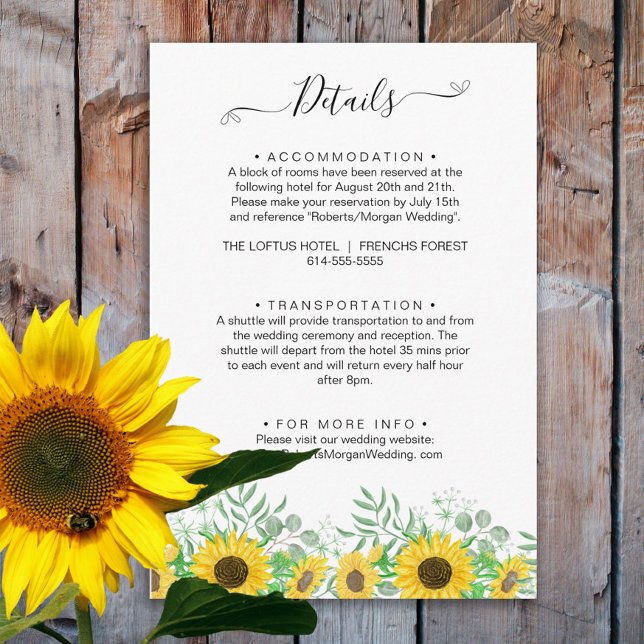 Watercolor Sunflowers Wedding Details Enclosure Card (Creator Uploaded)