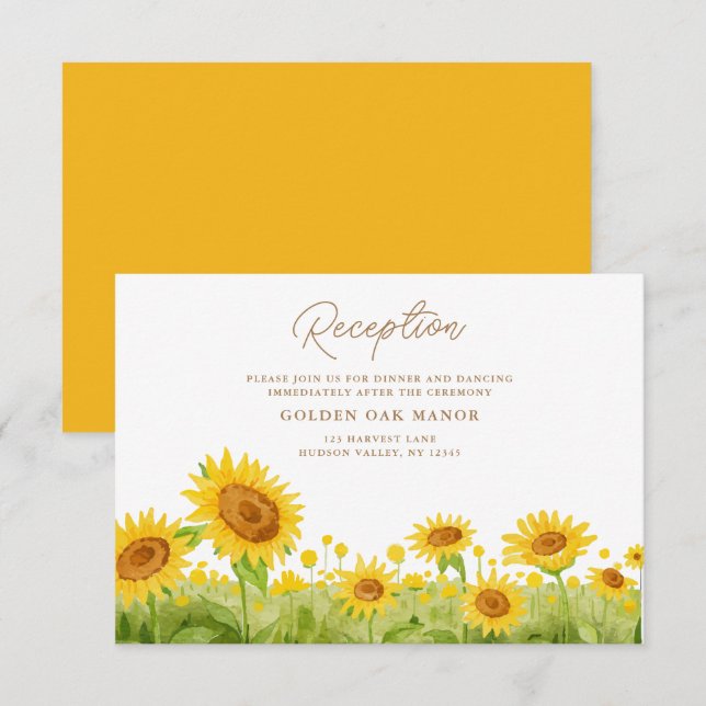 Watercolor Sunflowers Wedding Enclosure Card (Front/Back)