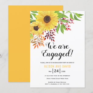 Watercolor sunflowers wedding engagement party invitation