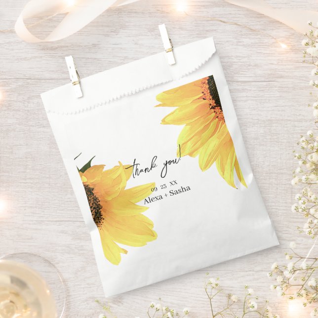 Watercolor Sunflowers Wedding Favour Bag (Clipped)