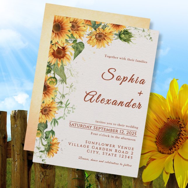 Watercolor Sunflowers Wedding Invitation (Creator Uploaded)