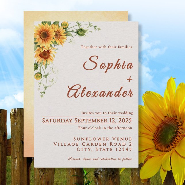 Watercolor Sunflowers Wedding Invitation (Creator Uploaded)