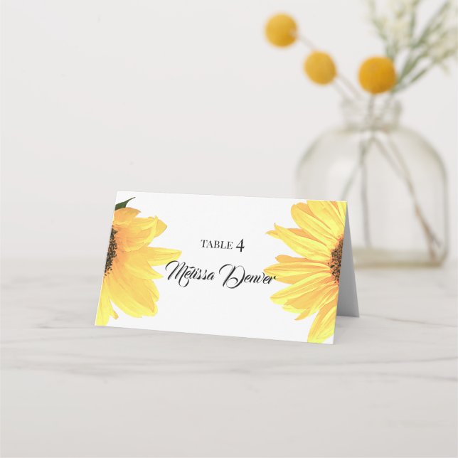 Watercolor Sunflowers Wedding Place Card (Front)