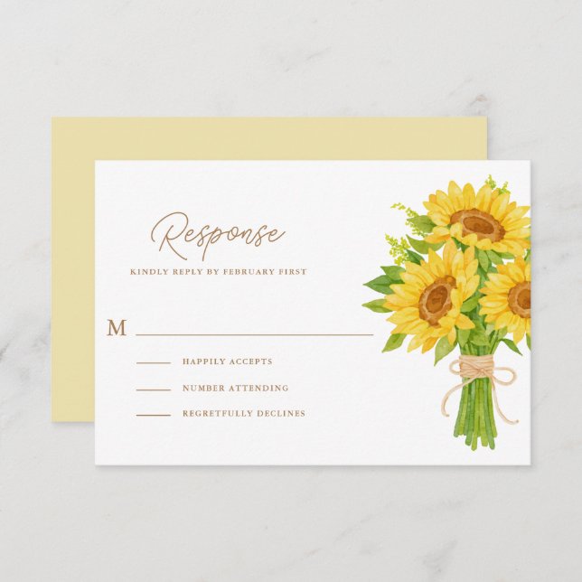Watercolor Sunflowers Wedding RSVP Cards (Front/Back)