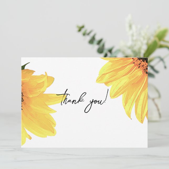 Watercolor Sunflowers Wedding  Thank You Card (Standing Front)