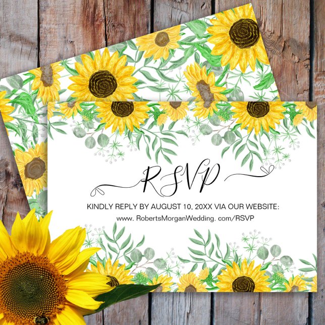 Watercolor Sunflowers Wedding Website RSVP Card (Creator Uploaded)