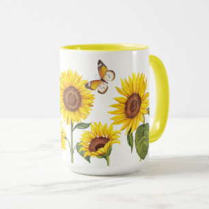Watercolor Sunflowers with Butterfly Mug