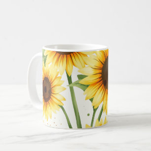 Watercolor Sunflowers with Cream Edges Coffee Mug