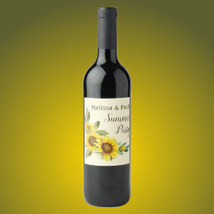 Watercolor Sunflowers with foliage personalised Wine Label