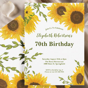 Watercolor Sunflowers Women's 70th Birthday Invitation