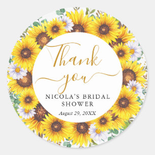 Watercolor Sunflowers Wreath Bridal Shower Classic Round Sticker