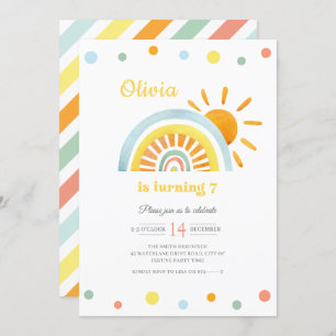 Watercolor Sunny Boho Rainbow Kids Birthday Invitation
