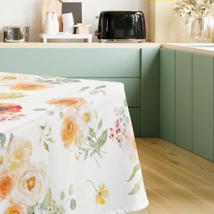 Watercolor Sunny Flowers Floral Pattern Tablecloth