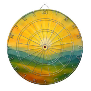 Watercolor Sunrise Landscape Painting Dartboard