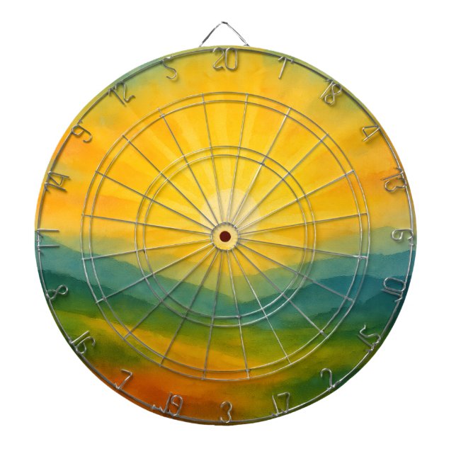 Watercolor Sunrise Landscape Painting Dartboard (Front)