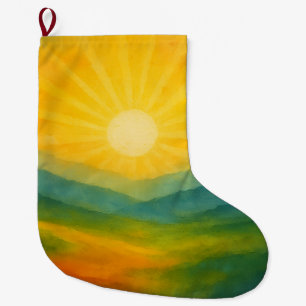 Watercolor Sunrise Landscape Painting Large Christmas Stocking