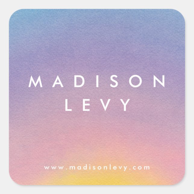 Watercolor Sunrise Ombre Custom Name Printed Square Sticker (Front)