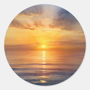 Watercolor Sunrise Over Calm Sea Classic Round Sticker
