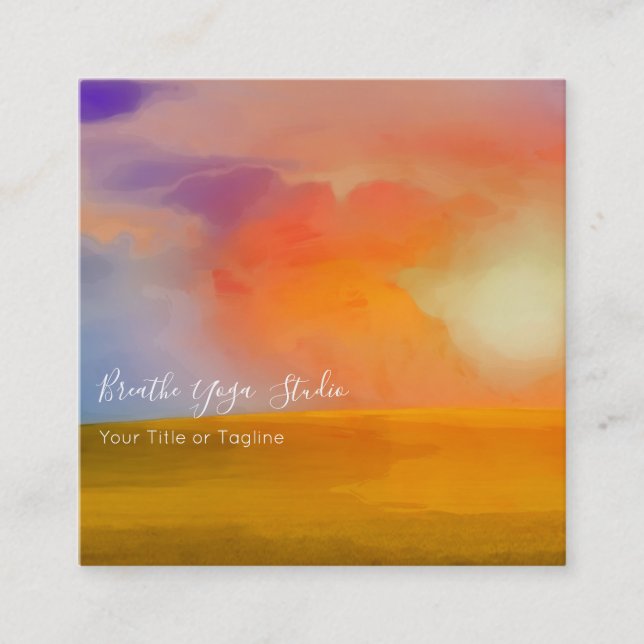 Watercolor Sunrise Over Golden Field Square Business Card (Front)